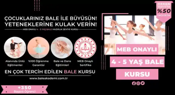 4-5 Yaş Bale Hazırlık Seviye Kursu Fiyatları – Erken Kayıtta %50 İndirim